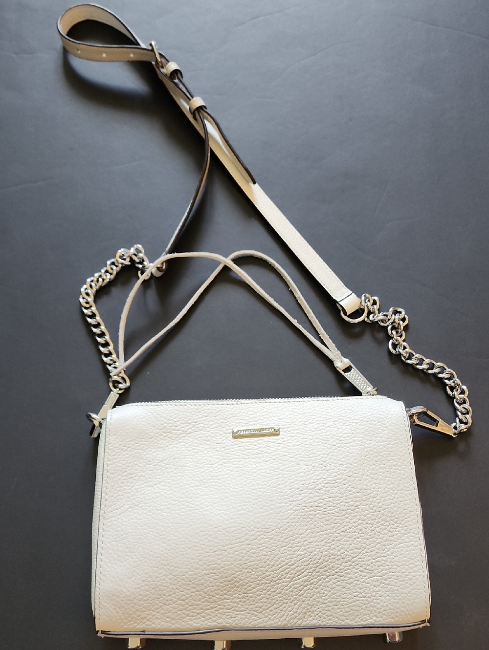 Rebecca Minkoff Avery  White Leather Crossbody Bag with Chain Strap